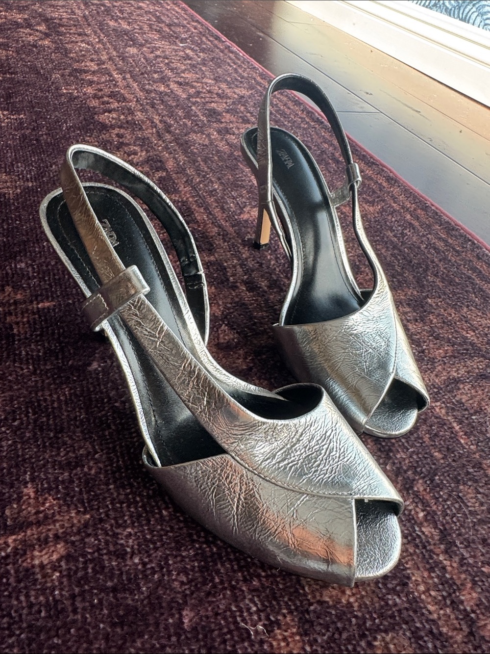 Silver slingback heels